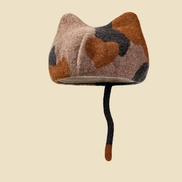 Designer Wool Tweed Cat Ears Beret