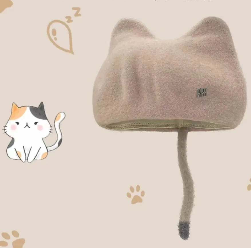 Designer Wool Tweed Cat Ears Beret