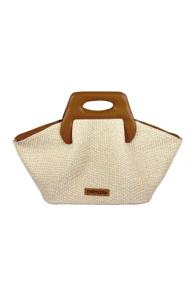 Dhea Straw Tote Bag in Shell and Caramel