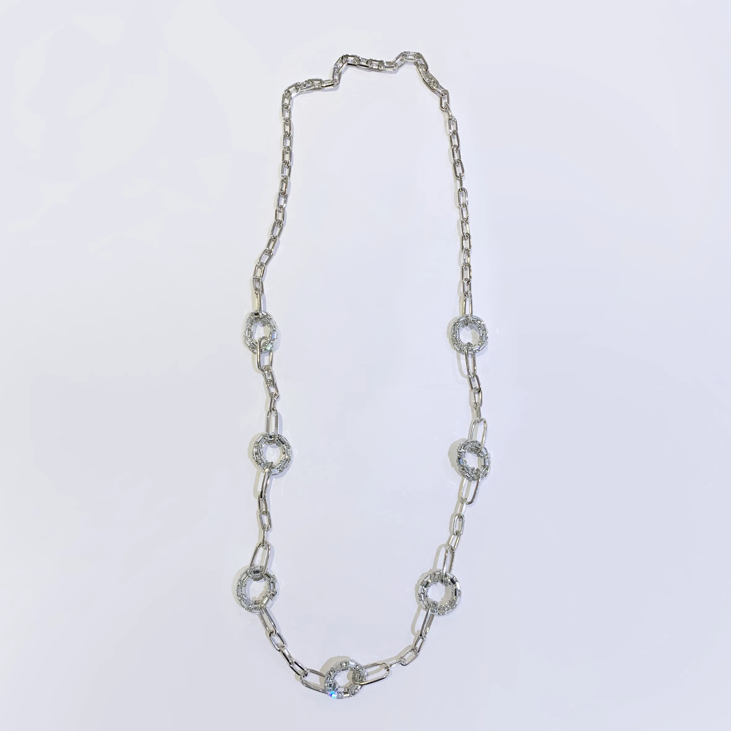 DIAMANTE AND BAGUETTE GEM HOOP CHAIN NECKLACE