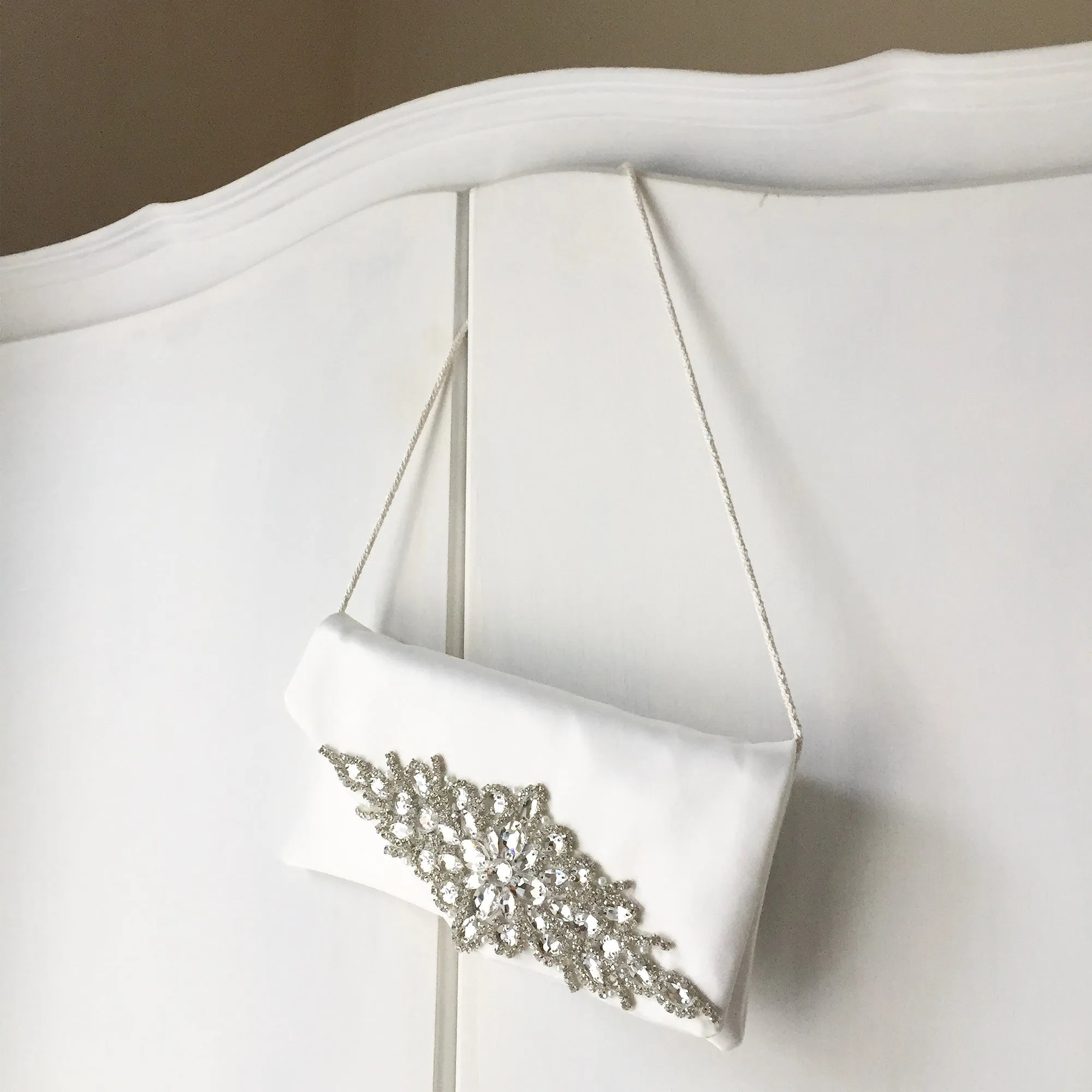 Diamante and ivory satin clutch handbag Harriet