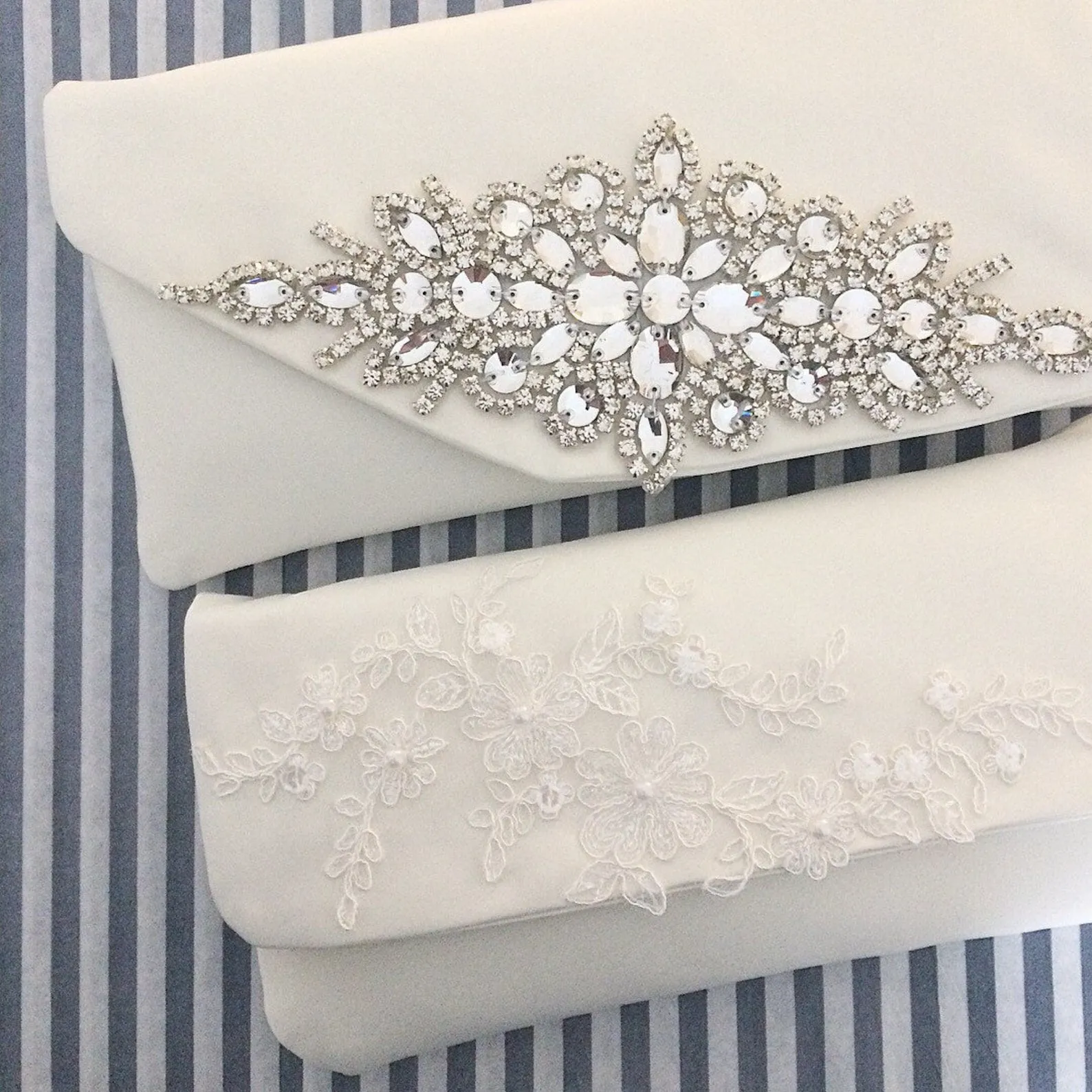 Diamante and ivory satin clutch handbag Harriet