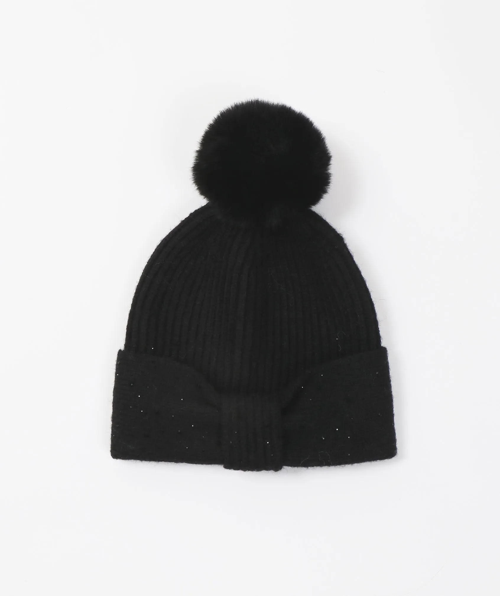 Diamante Embellished Beanie Hat - Black