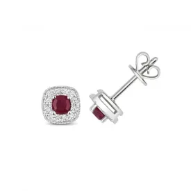 Diamond And Ruby Cushion Stud Earrings ED252WR