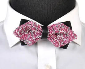 Diamond Tip Pink and Silver Crystal Bow Tie