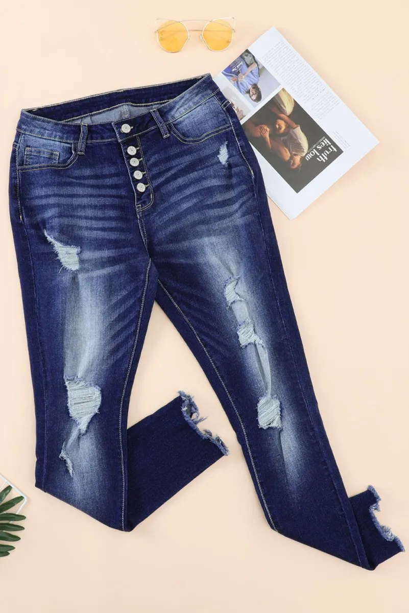 Distressed Ankle Frayed Skinny Denim