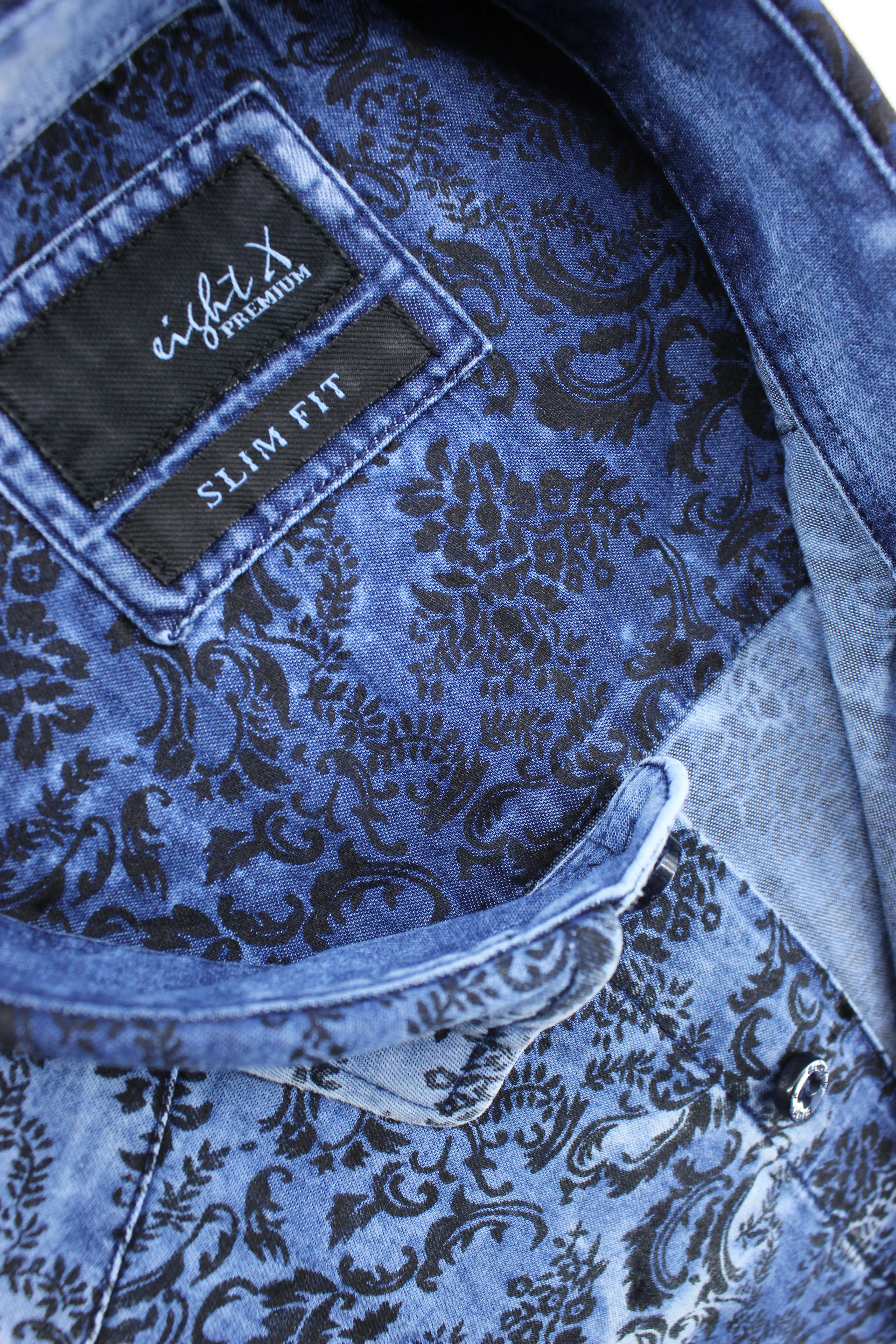 Distressed  Denim Shirt W/ Floral Flocking