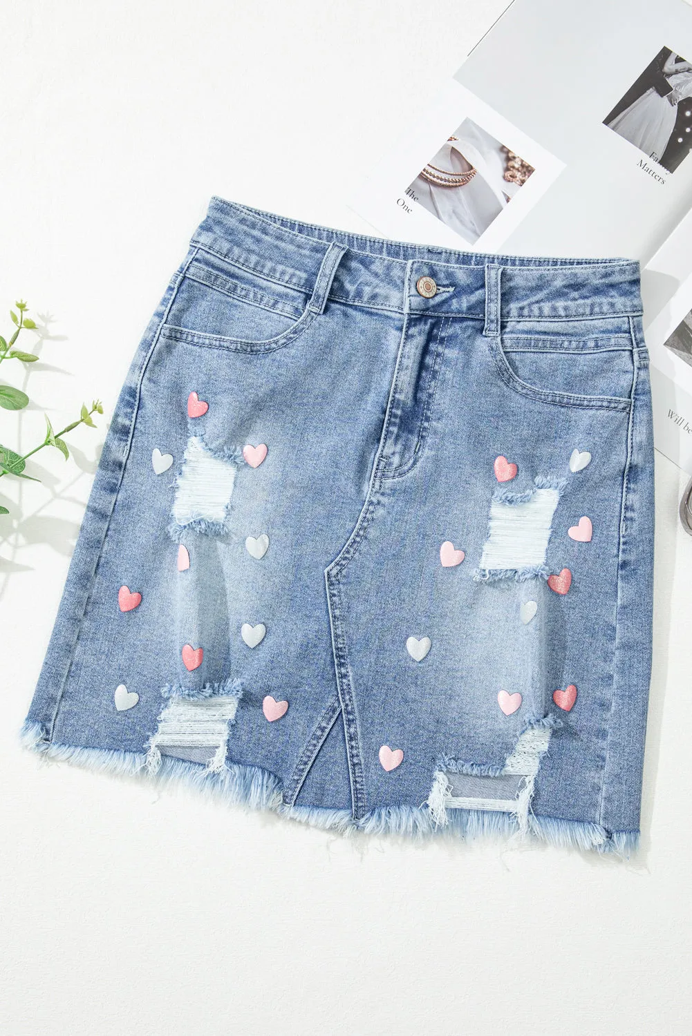 Distressed Shimmer Hearts Mini Skirt