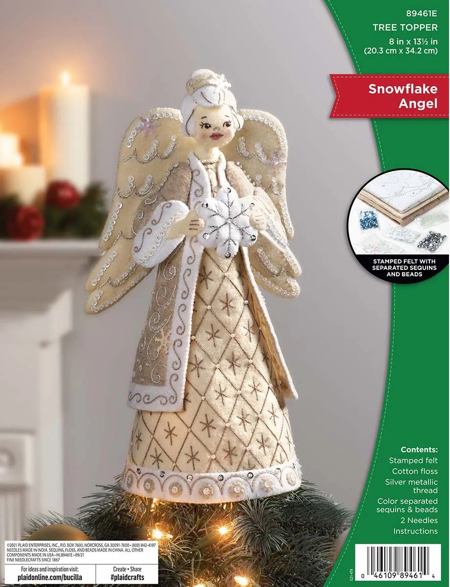 DIY Bucilla Snowflake Angel 13" Christmas Felt Tree Topper Craft Kit 89461E