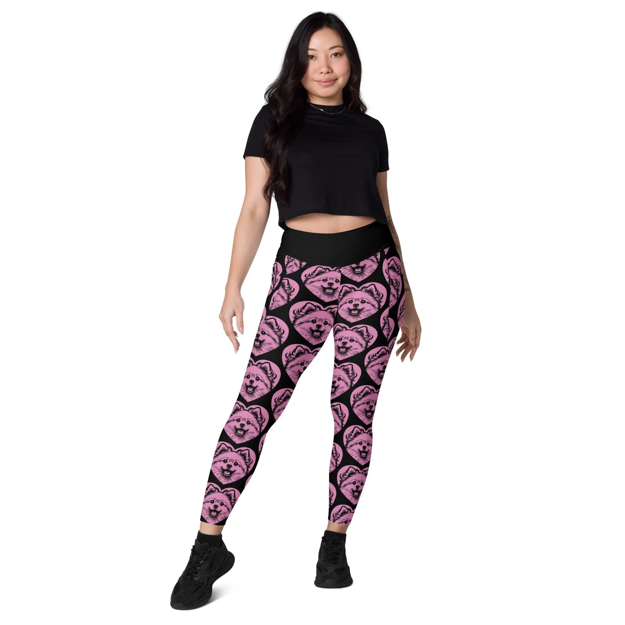 DOG BREED LEGGINGS with pockets - AMERICAN ESKIMO DOG - HERTTAHOUND - pink