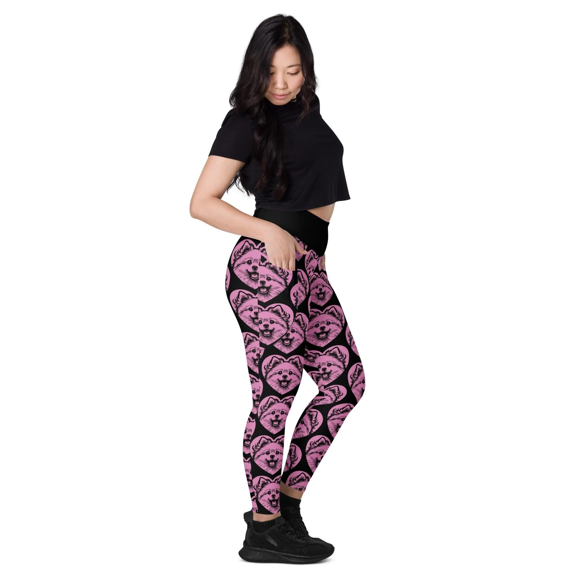 DOG BREED LEGGINGS with pockets - AMERICAN ESKIMO DOG - HERTTAHOUND - pink