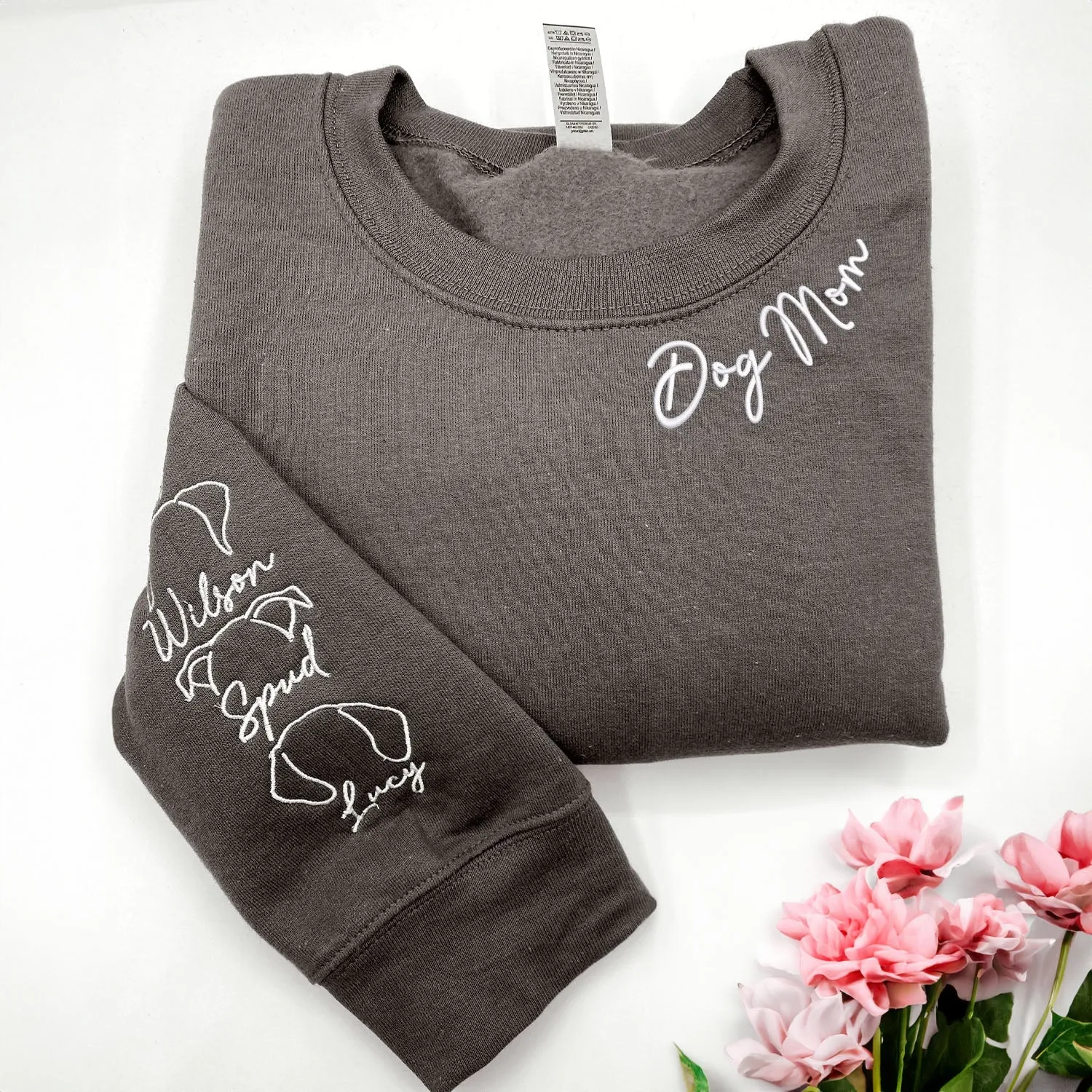 Dog Mom Sweatshirt, Hoodie Embroidered with Dog Ear, Name, Unique Gift for Dog Mom