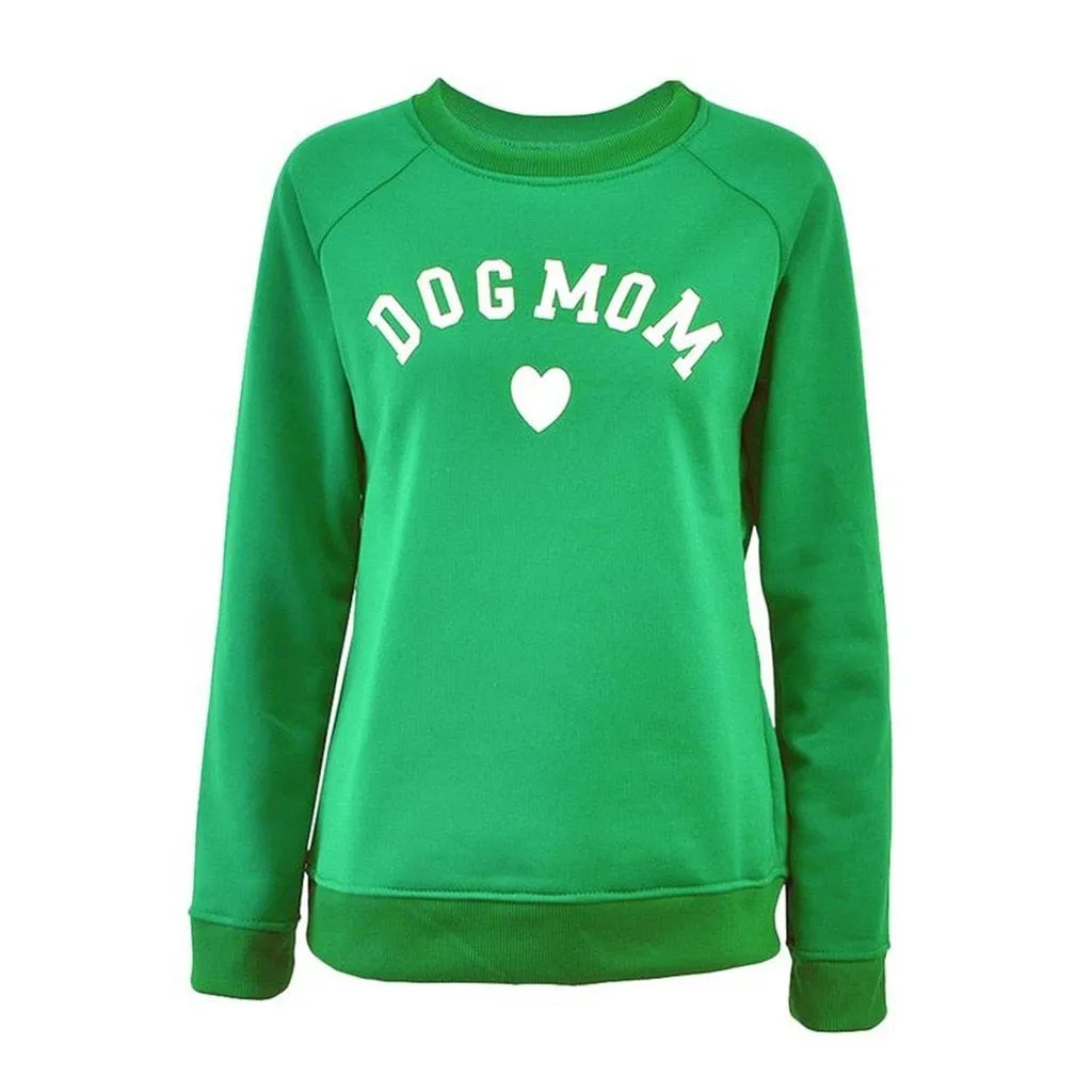 Dog Mom Women's Plus Velvet Fashionable Long Sleeve Casual Sweatshirt Printing Heart-shaped