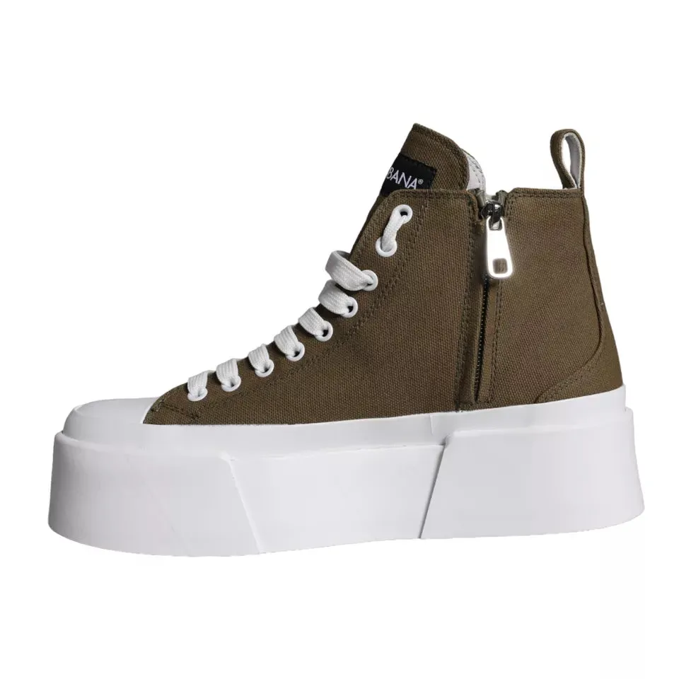 Dolce & Gabbana Army Green Canvas Logo Sneakers Boots Shoes