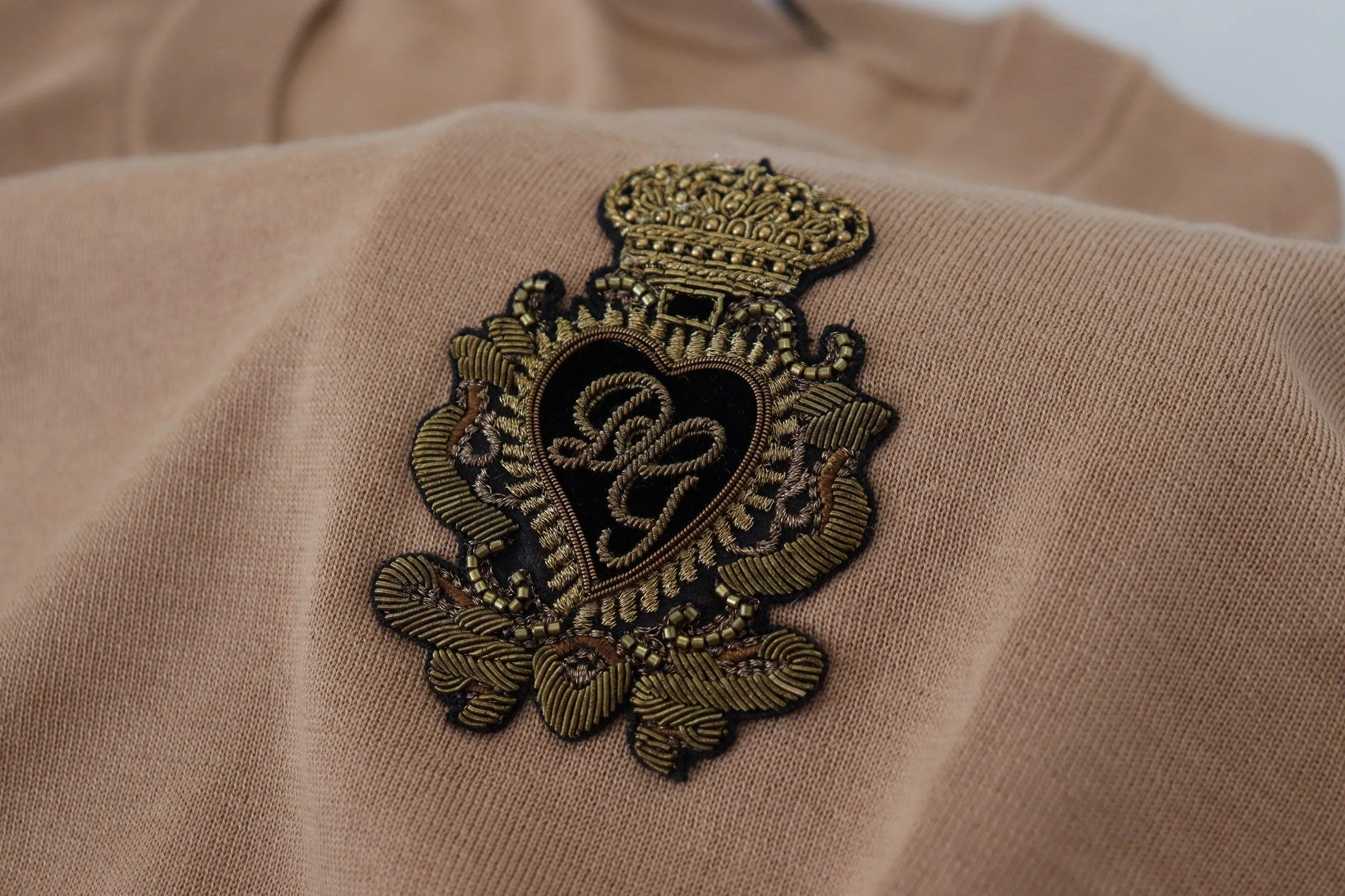 Dolce & Gabbana Beige Cashmere Crown Logo Pullover Sweater