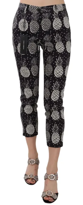 Dolce & Gabbana Black Pineapple Print Skinny Capri Pants