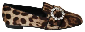 Dolce & Gabbana Brown Leopard Print Crystals Loafers Flats Shoes