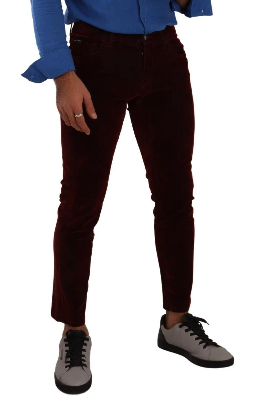 Dolce & Gabbana Dark Red Cotton Velvet Skinny Men Denim Jeans