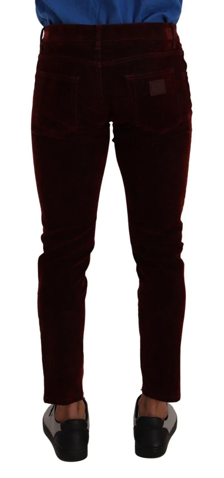 Dolce & Gabbana Dark Red Cotton Velvet Skinny Men Denim Jeans