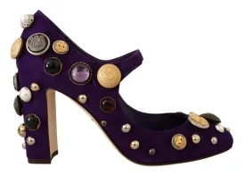 Dolce & Gabbana Elegant Suede Heels with Jewel Buttons