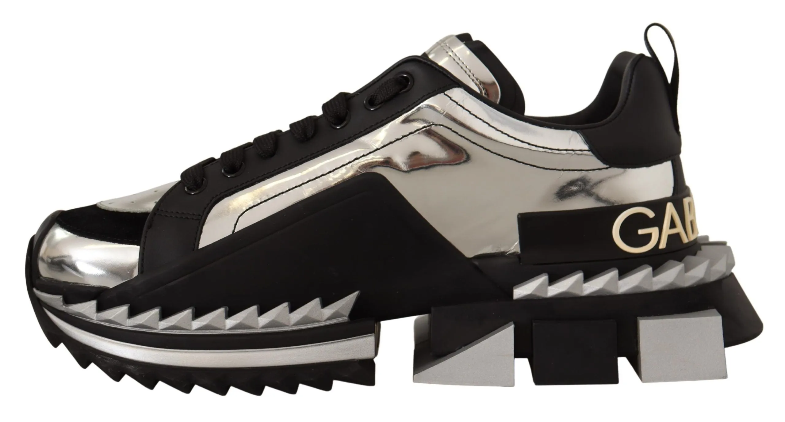 Dolce & Gabbana Elegant Super King Leather Sneakers - Silver & Black