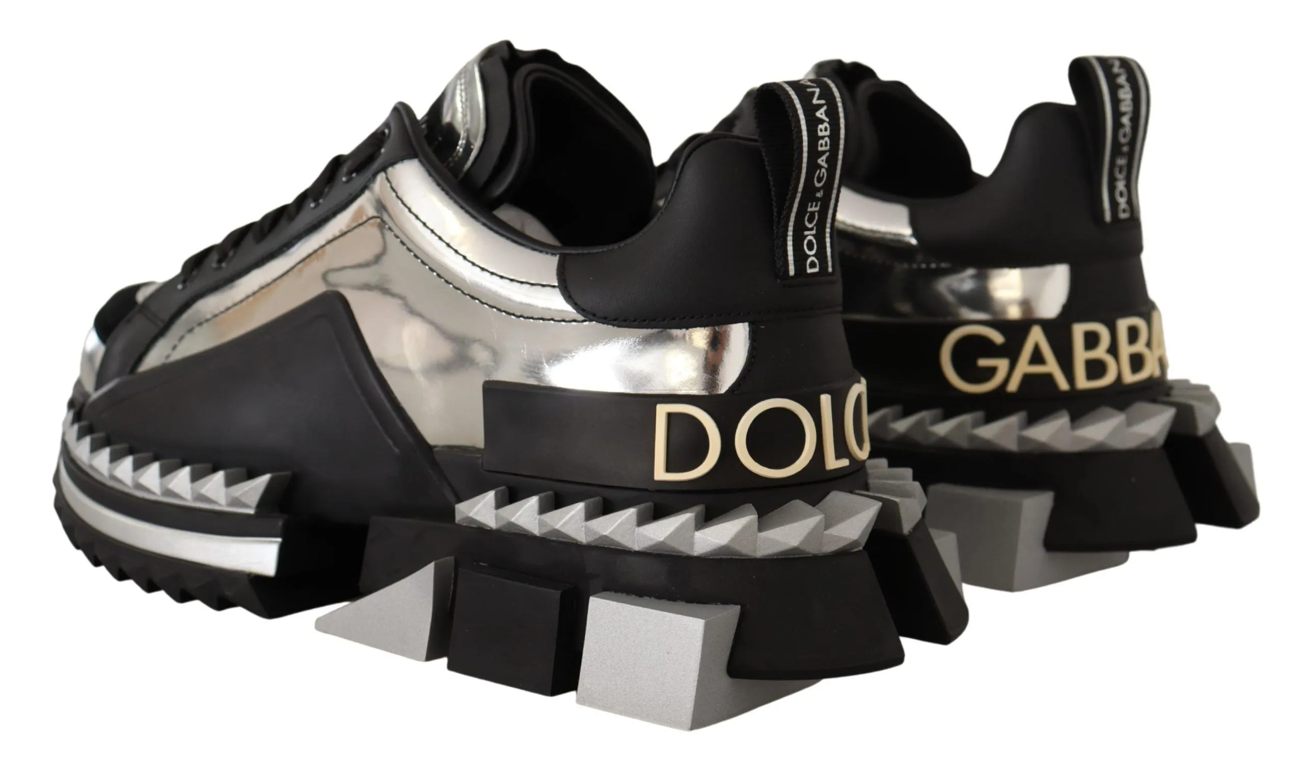 Dolce & Gabbana Elegant Super King Leather Sneakers - Silver & Black