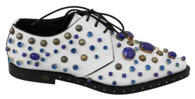 Dolce & Gabbana Elegant White Leather Dress Shoes With Crystals