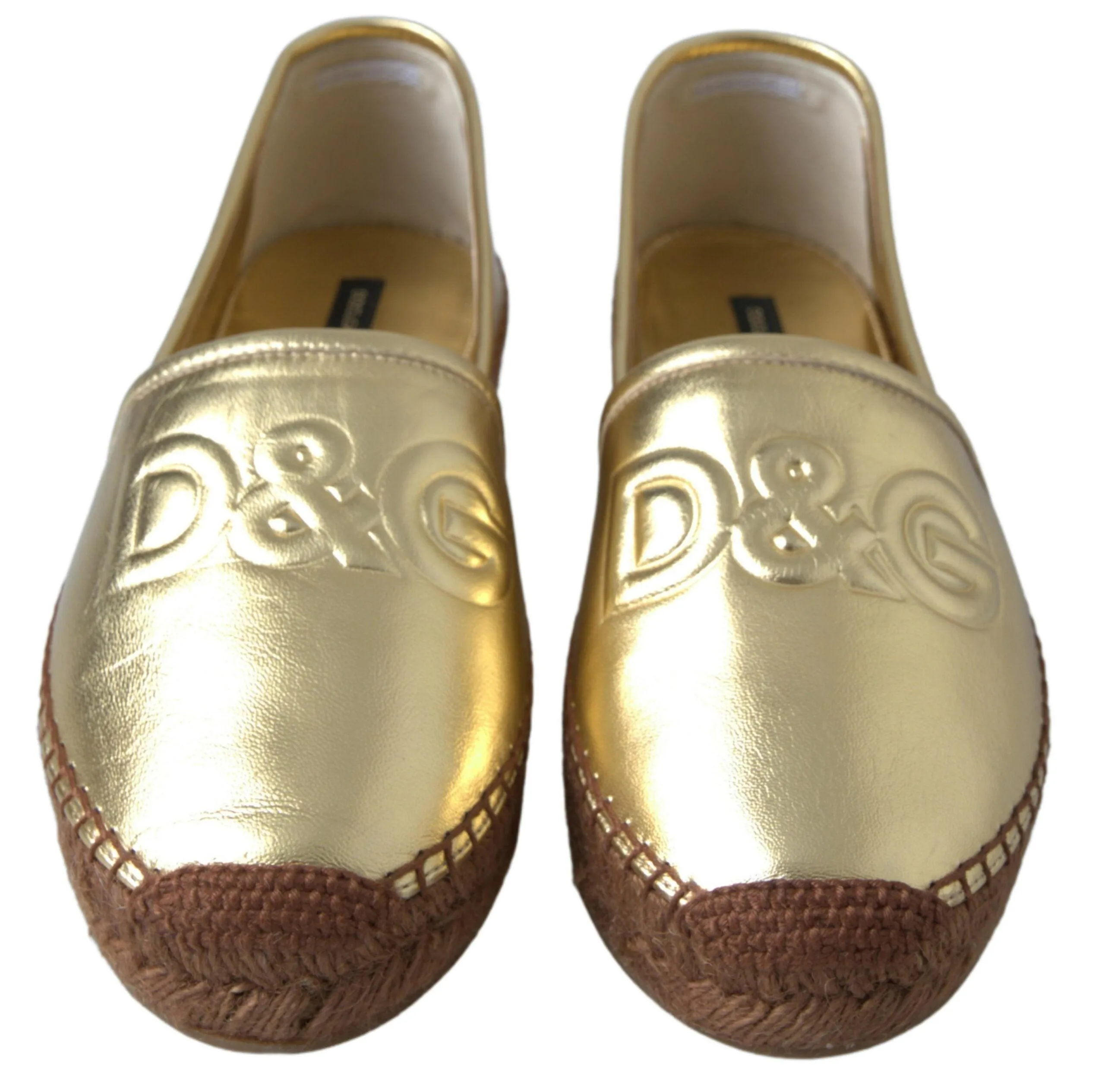 Dolce & Gabbana Gold Leather D&G Loafers Flats Espadrille Shoes