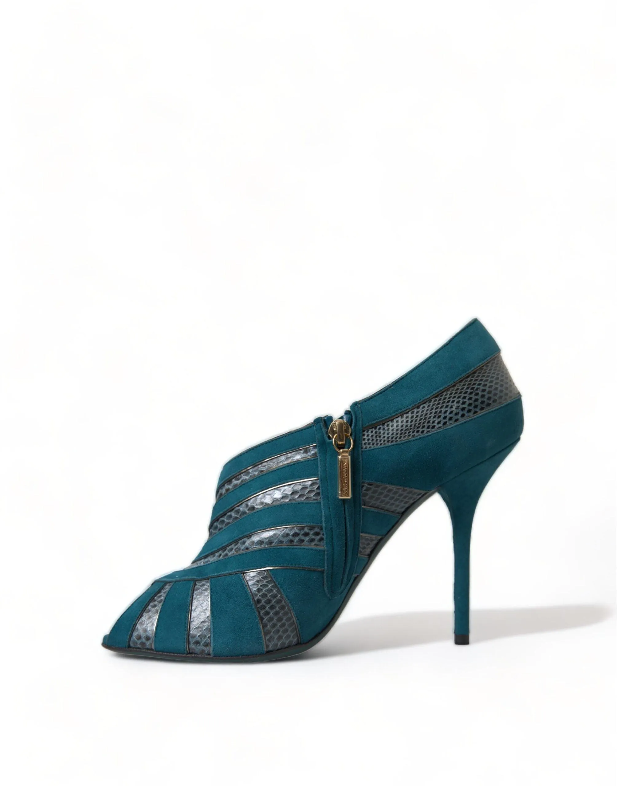 Dolce & Gabbana Teal Suede Leather Peep Toe Heels Pumps Shoes