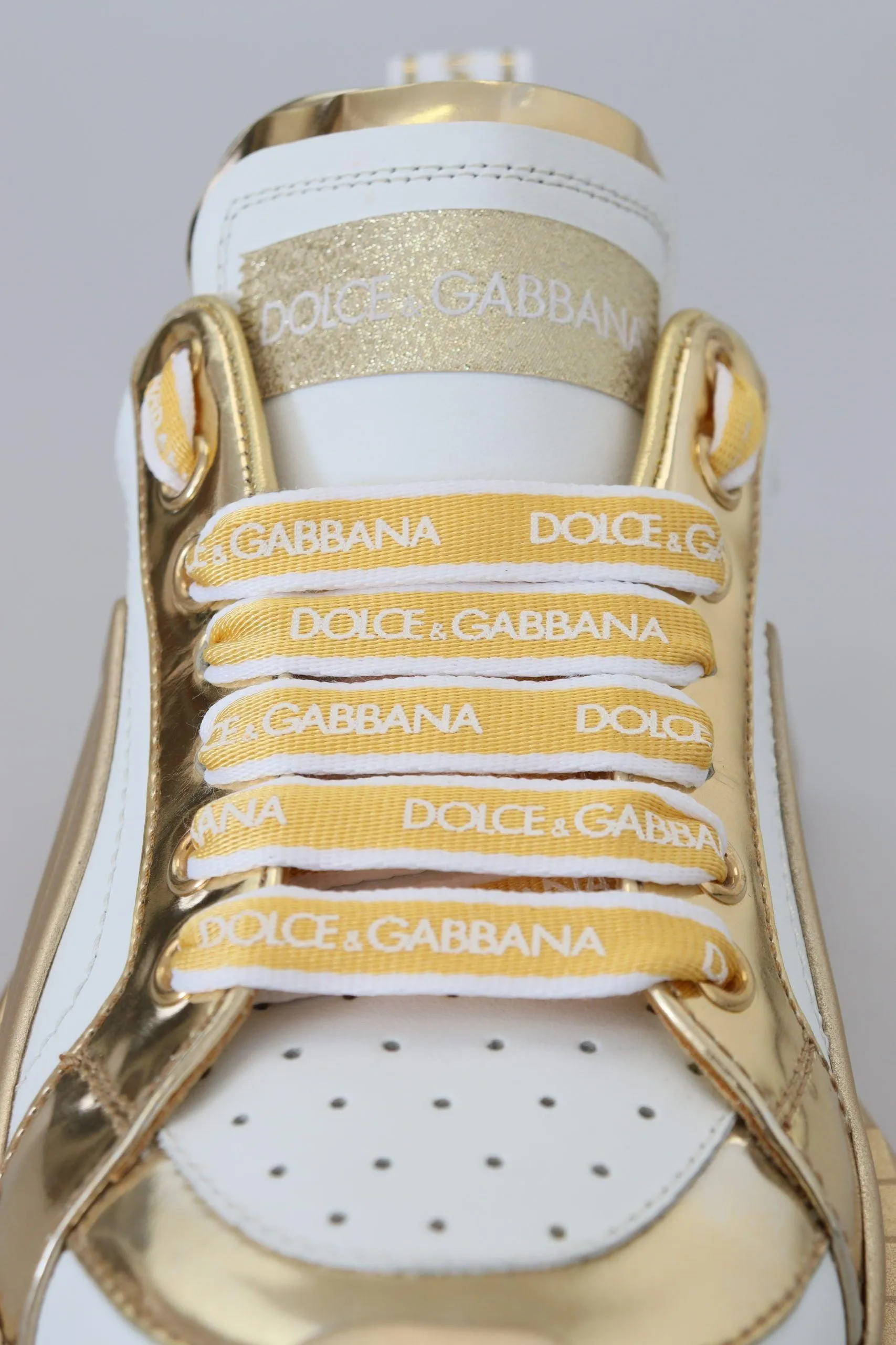 Dolce & Gabbana White and gold Super Queen Leather Shoes