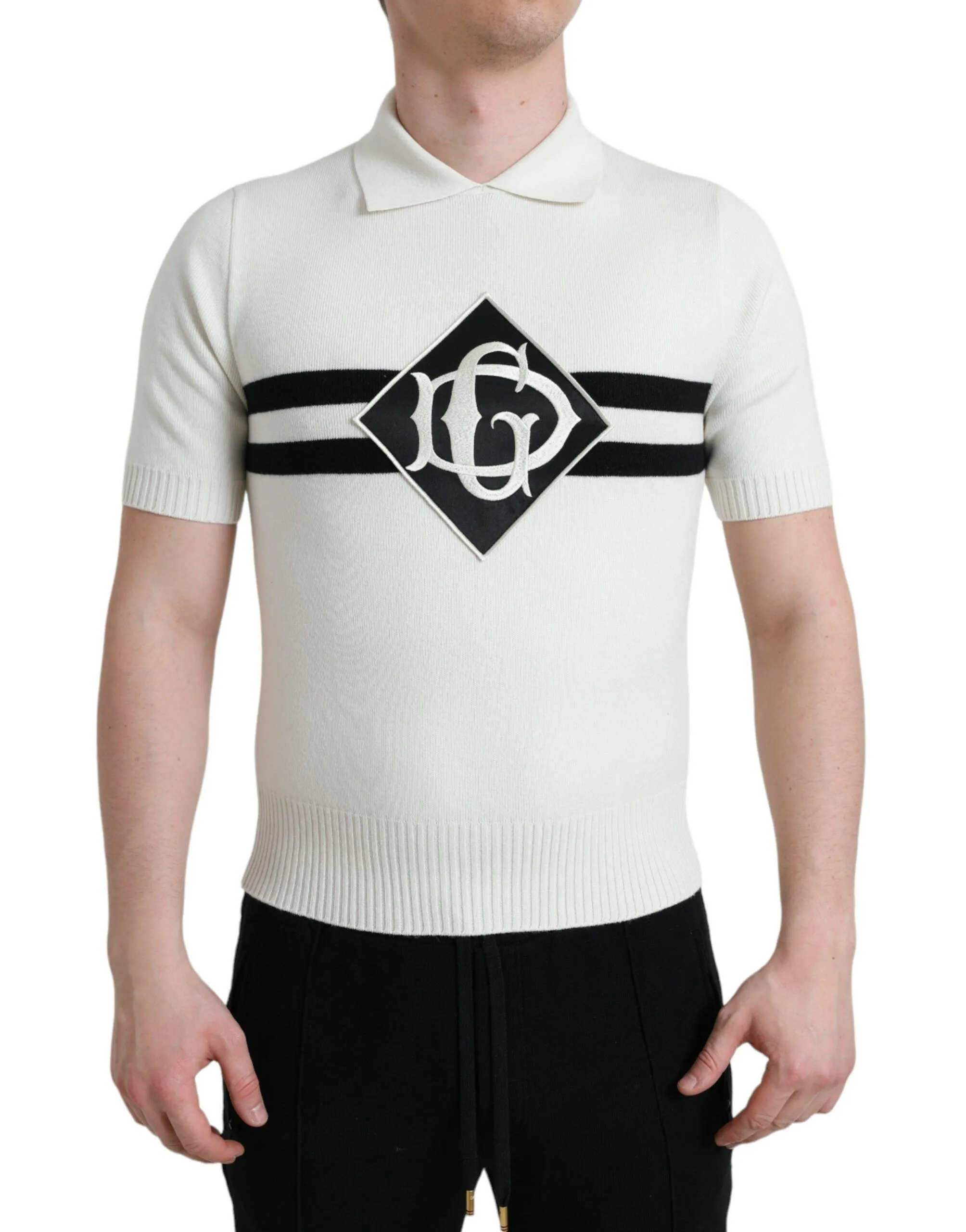 Dolce & Gabbana White DG Logo Henley T-shirt