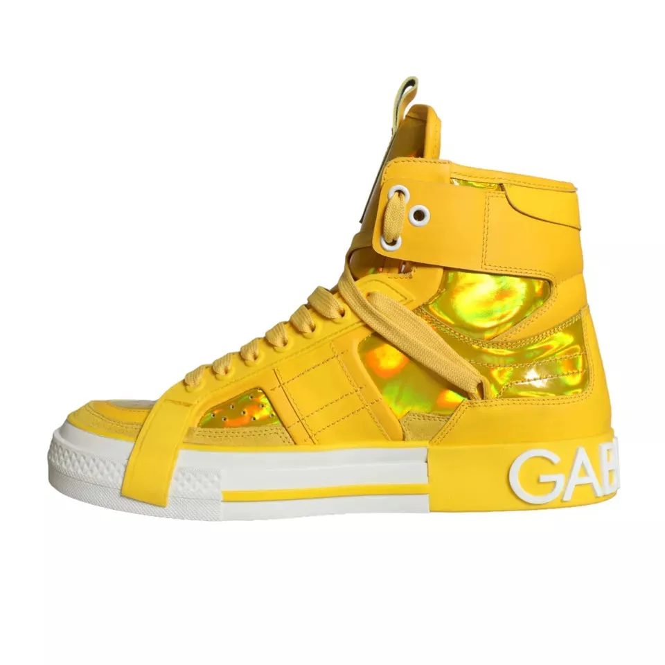 Dolce & Gabbana Yellow White Leather High Top Sneakers Shoes