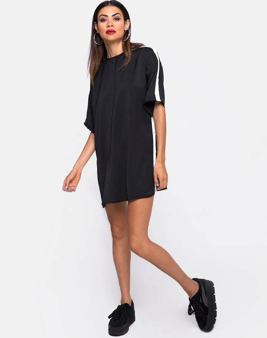 Dore T-Shirt Dress in Black with Ivory Stripe