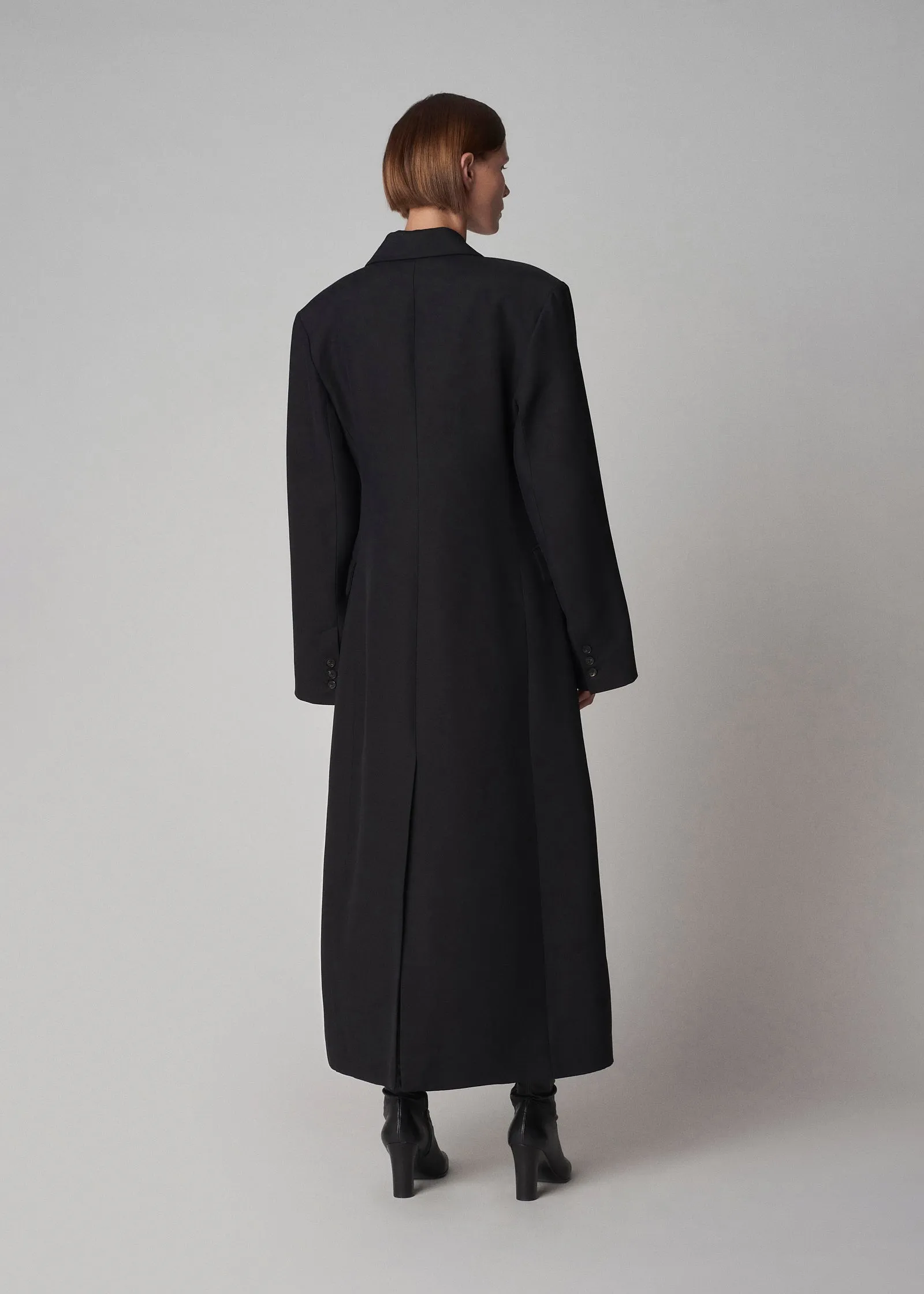 Double Breasted A Line Coat in Faille - Black