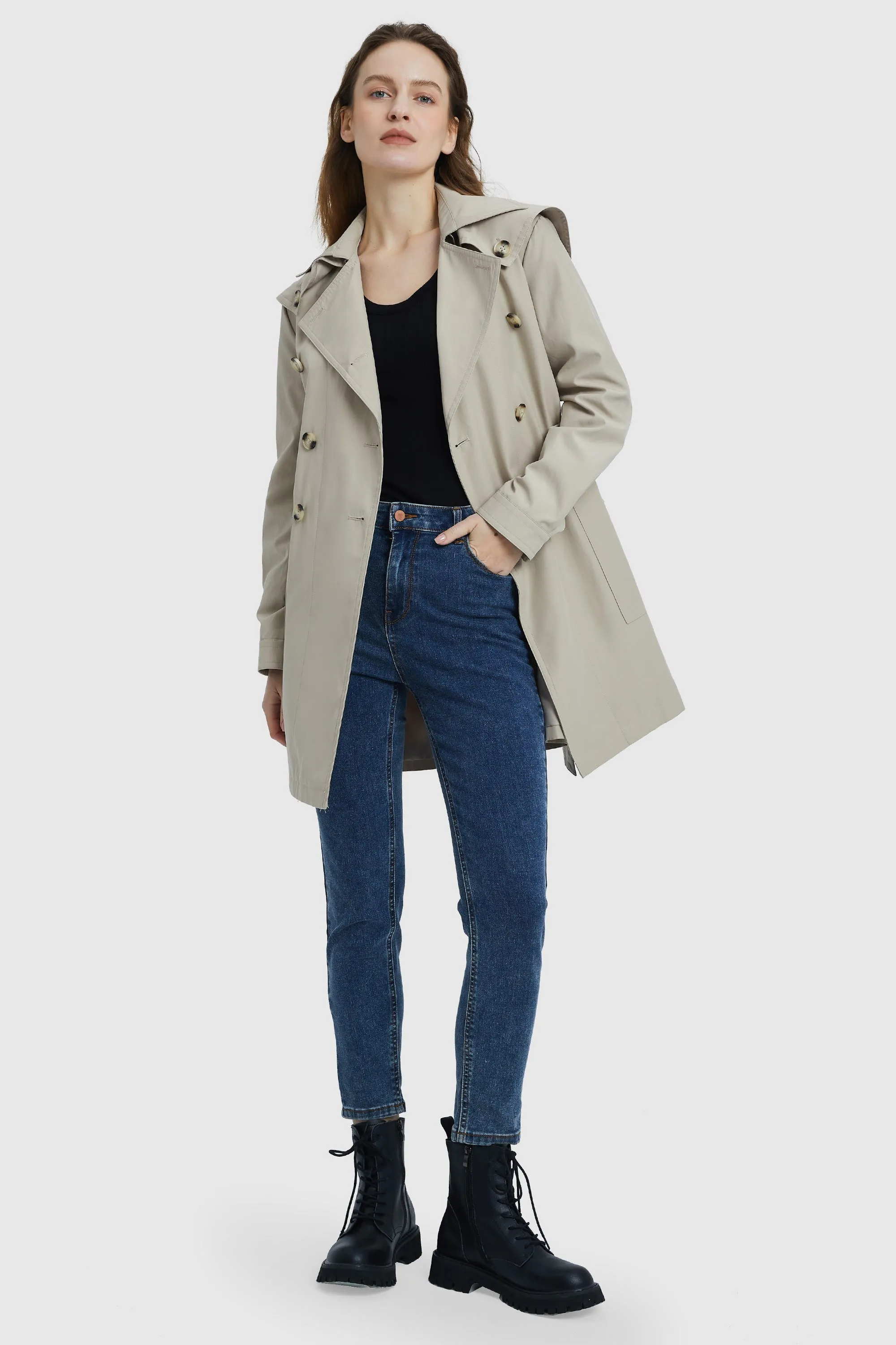 Double-Breasted Belted Lapel Trench