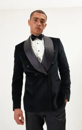 Double Breasted Italian Velvet Tuxedo Jacket - Black