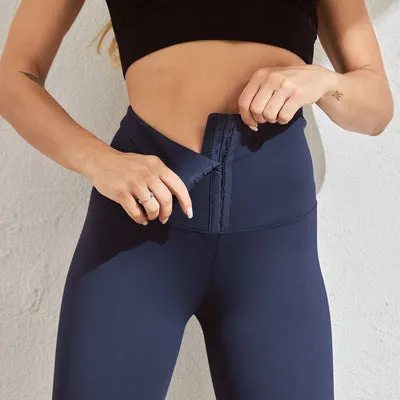 Double-breasted New Yoga Tight-fitting High-waisted Pants Women Plus Velvet Thickened Waist Waist And Hips Elasticity