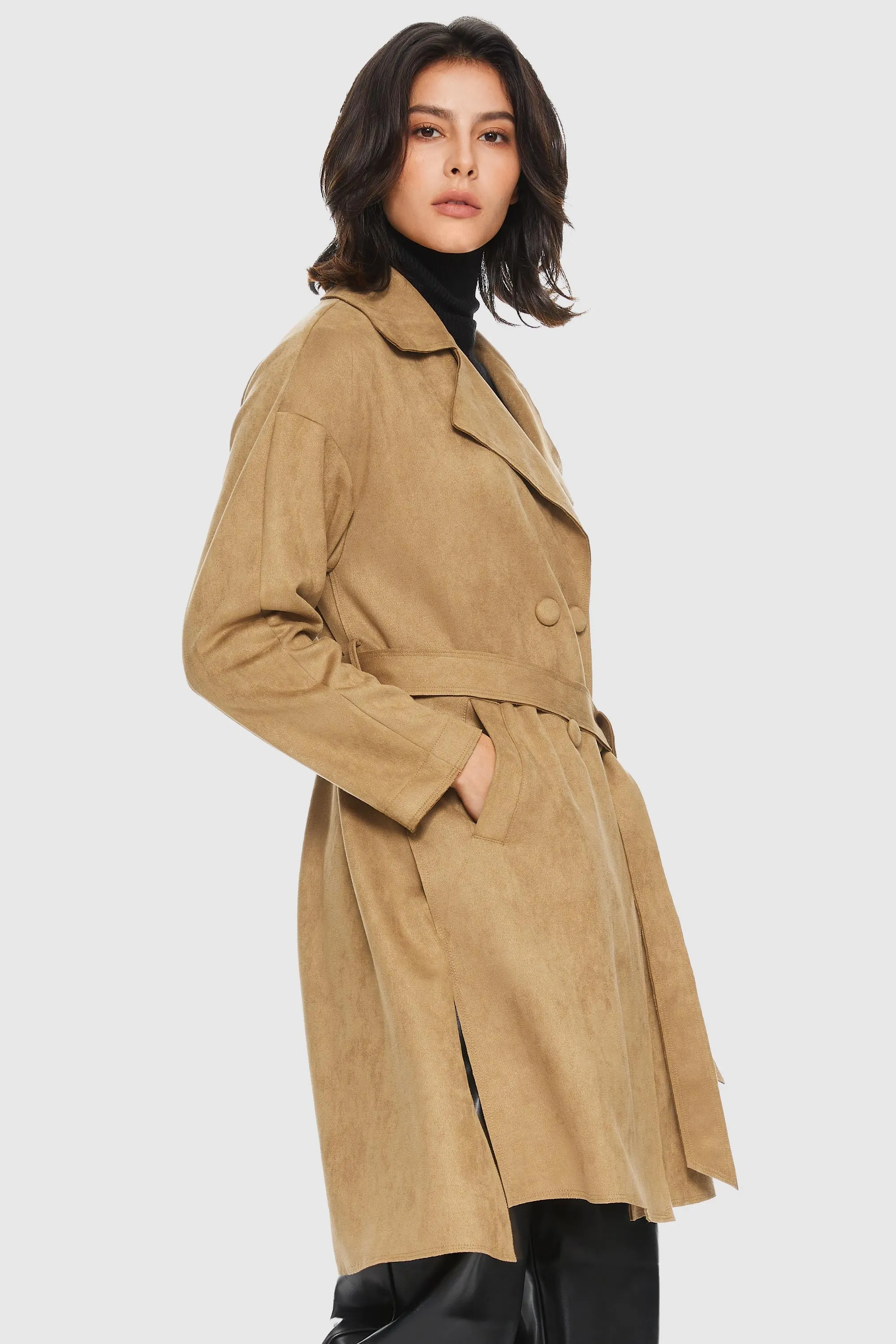 Double-Breasted Suede Trench