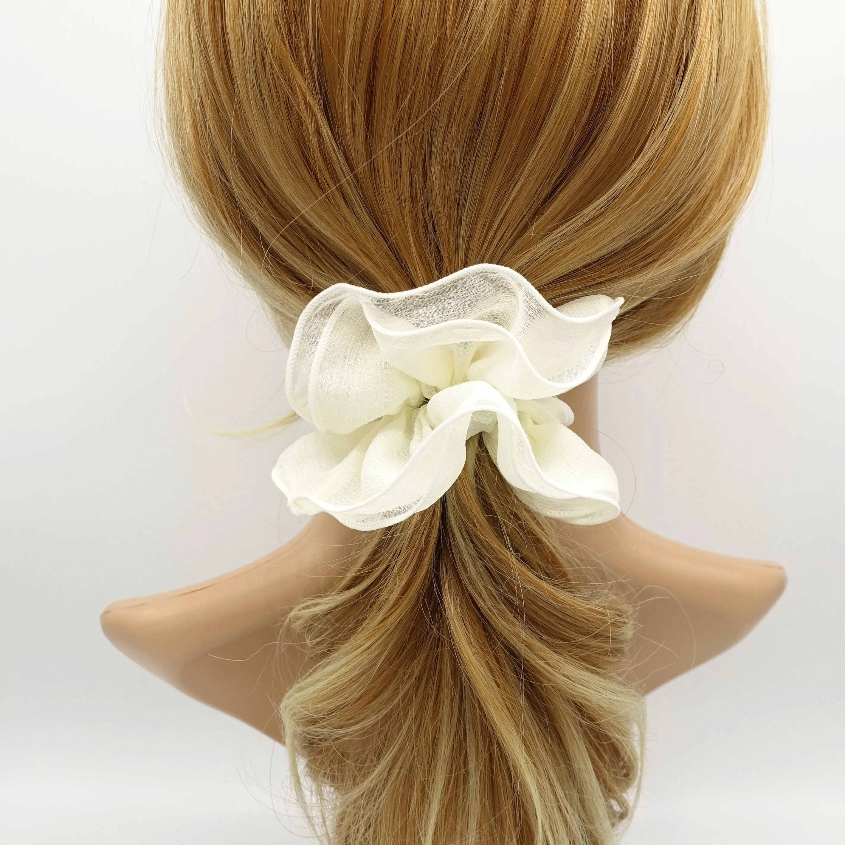 double edge crinkled chiffon scrunchies solid sheer hair elastic scrunchie