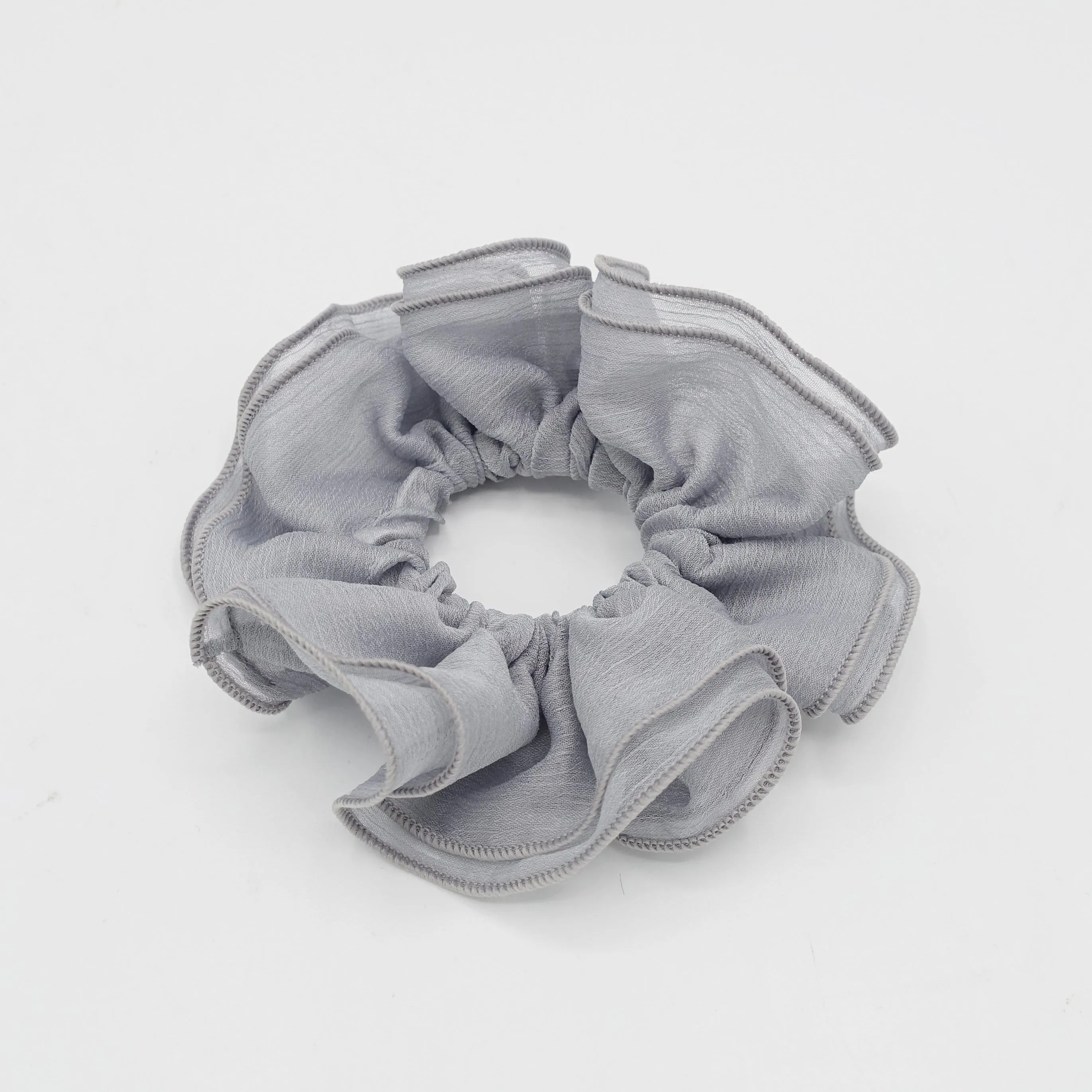 double edge crinkled chiffon scrunchies solid sheer hair elastic scrunchie