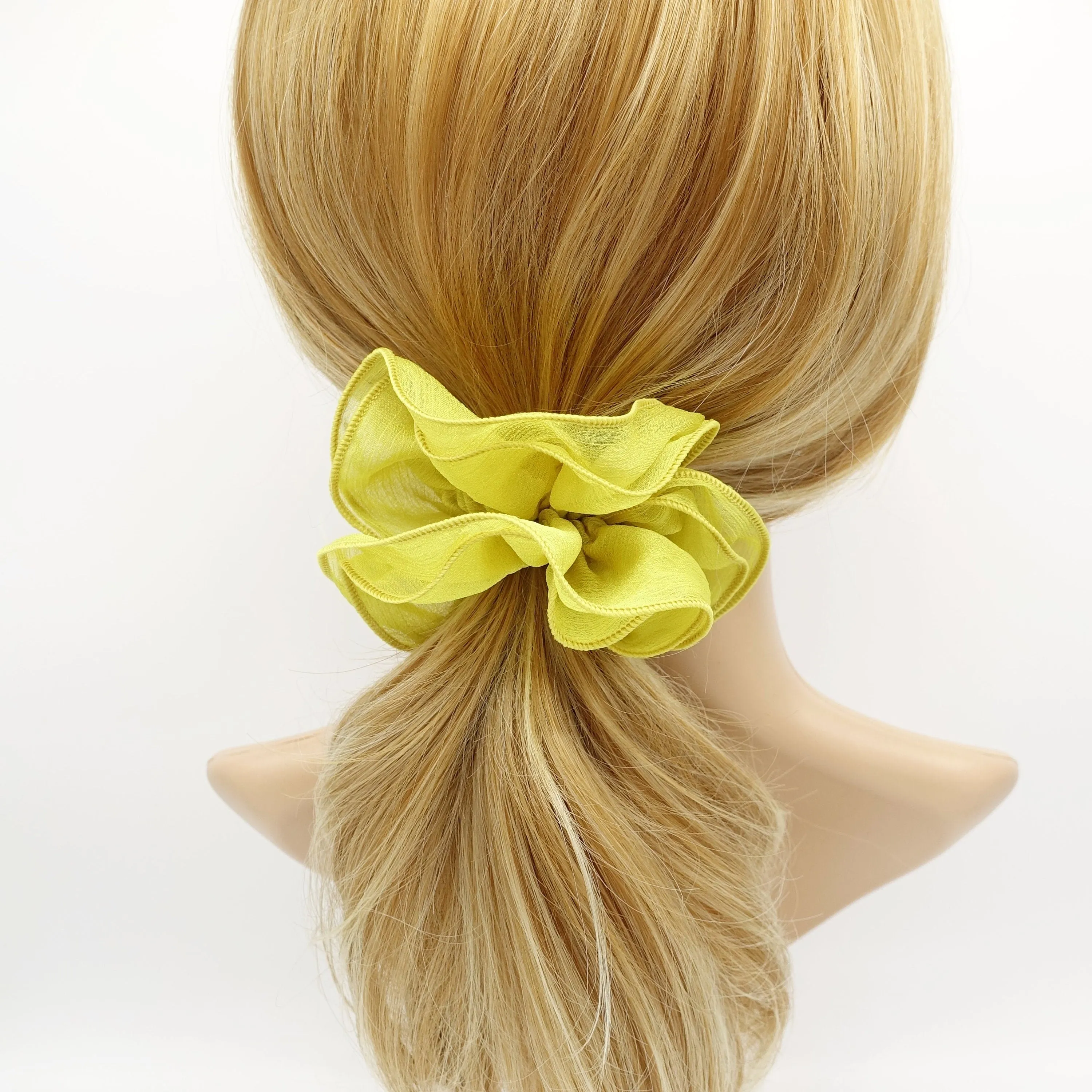 double edge crinkled chiffon scrunchies solid sheer hair elastic scrunchie