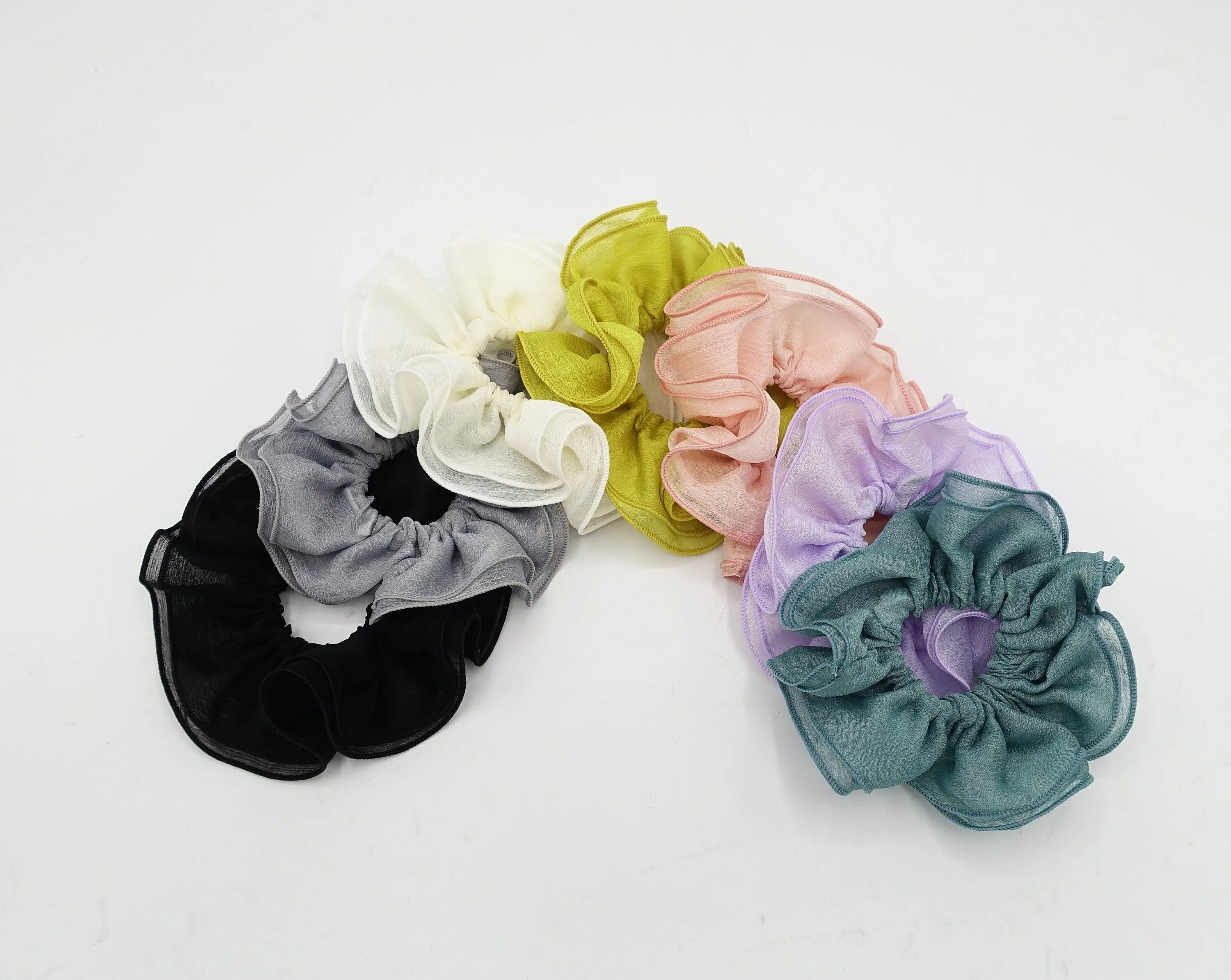 double edge crinkled chiffon scrunchies solid sheer hair elastic scrunchie