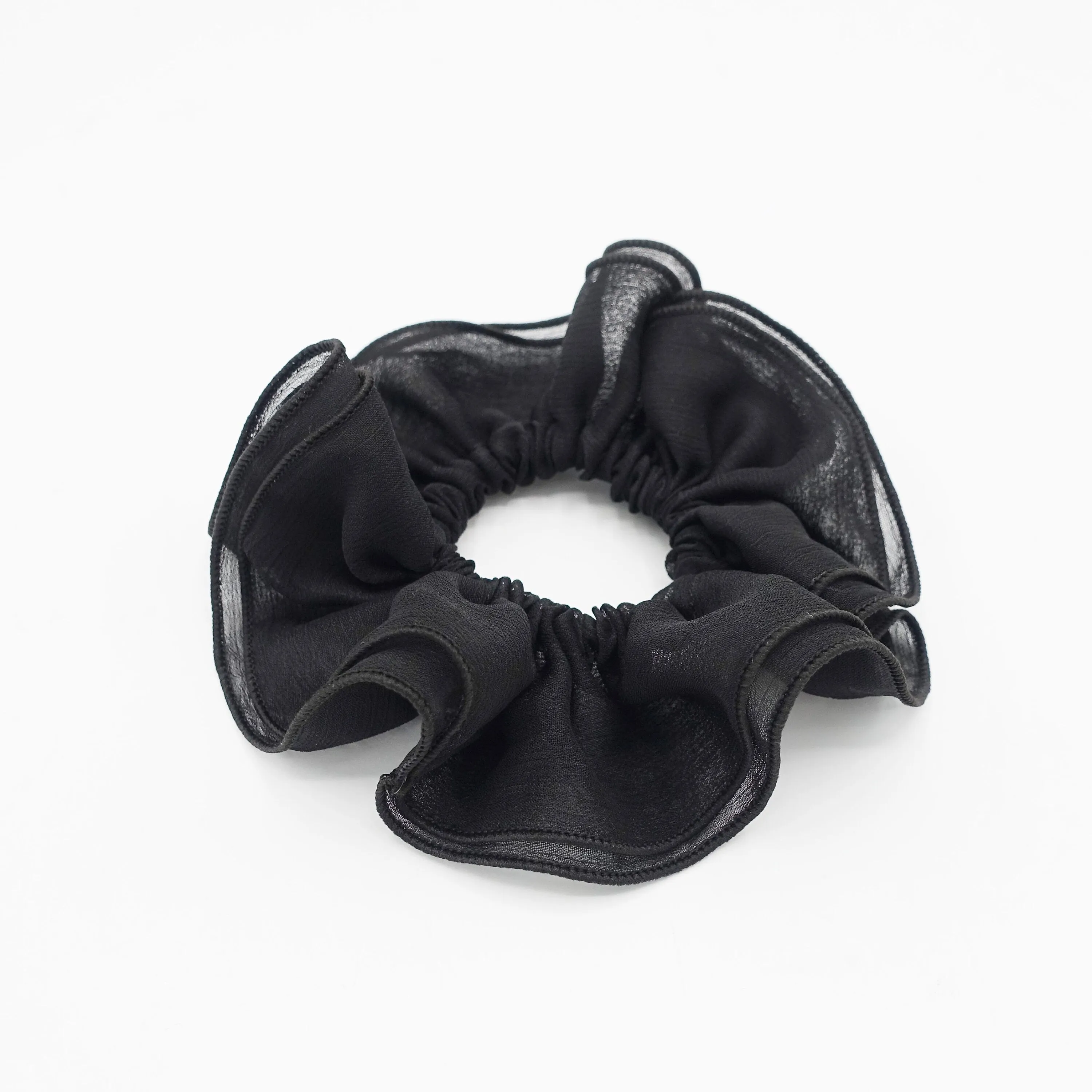 double edge crinkled chiffon scrunchies solid sheer hair elastic scrunchie