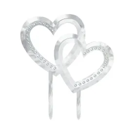 Double Heart With Gems Plastic Cake Topper