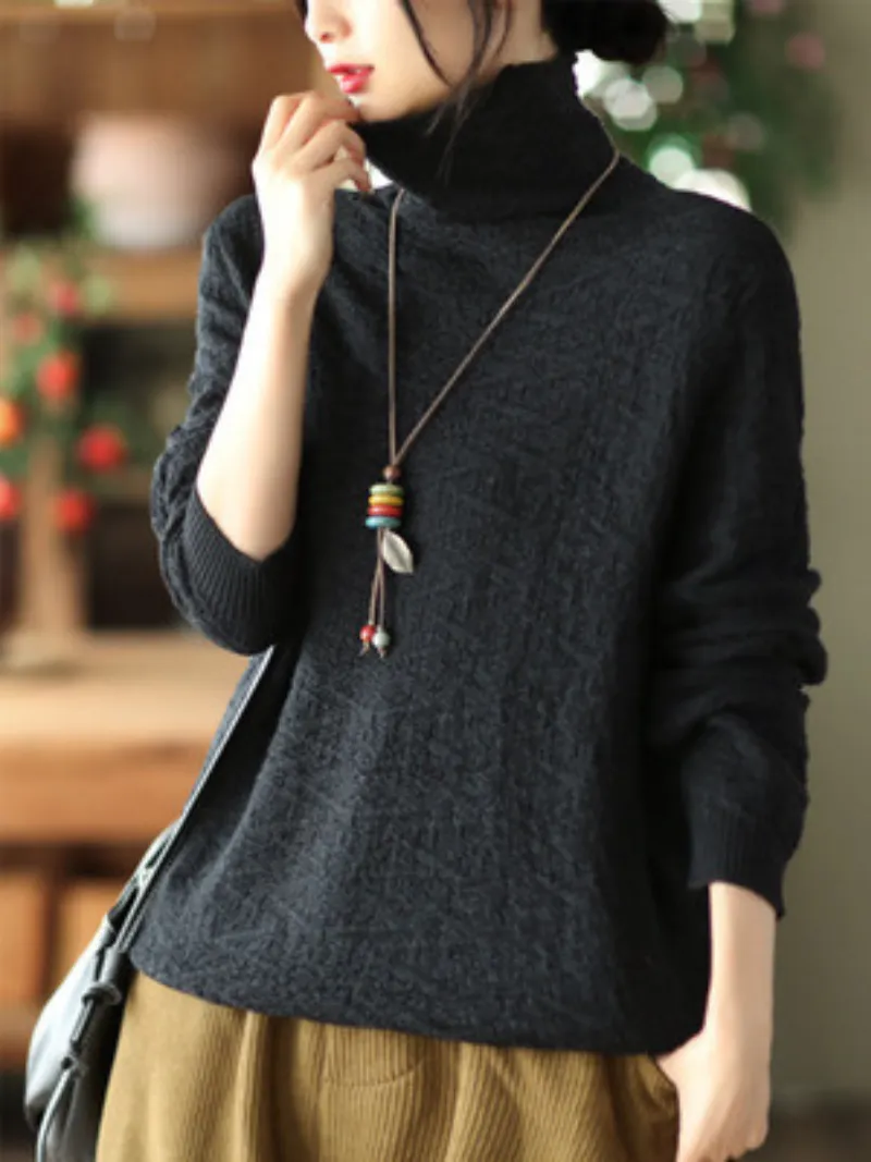 Double-knit Turtleneck Knitted Loose and Thin Pullover Top