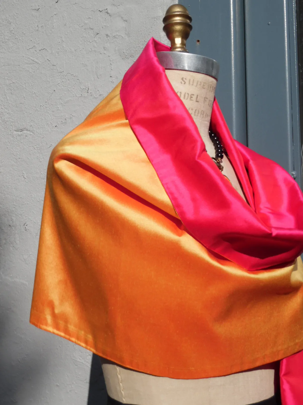 Double Sided Evening Shawl Fuchsia Tangerine