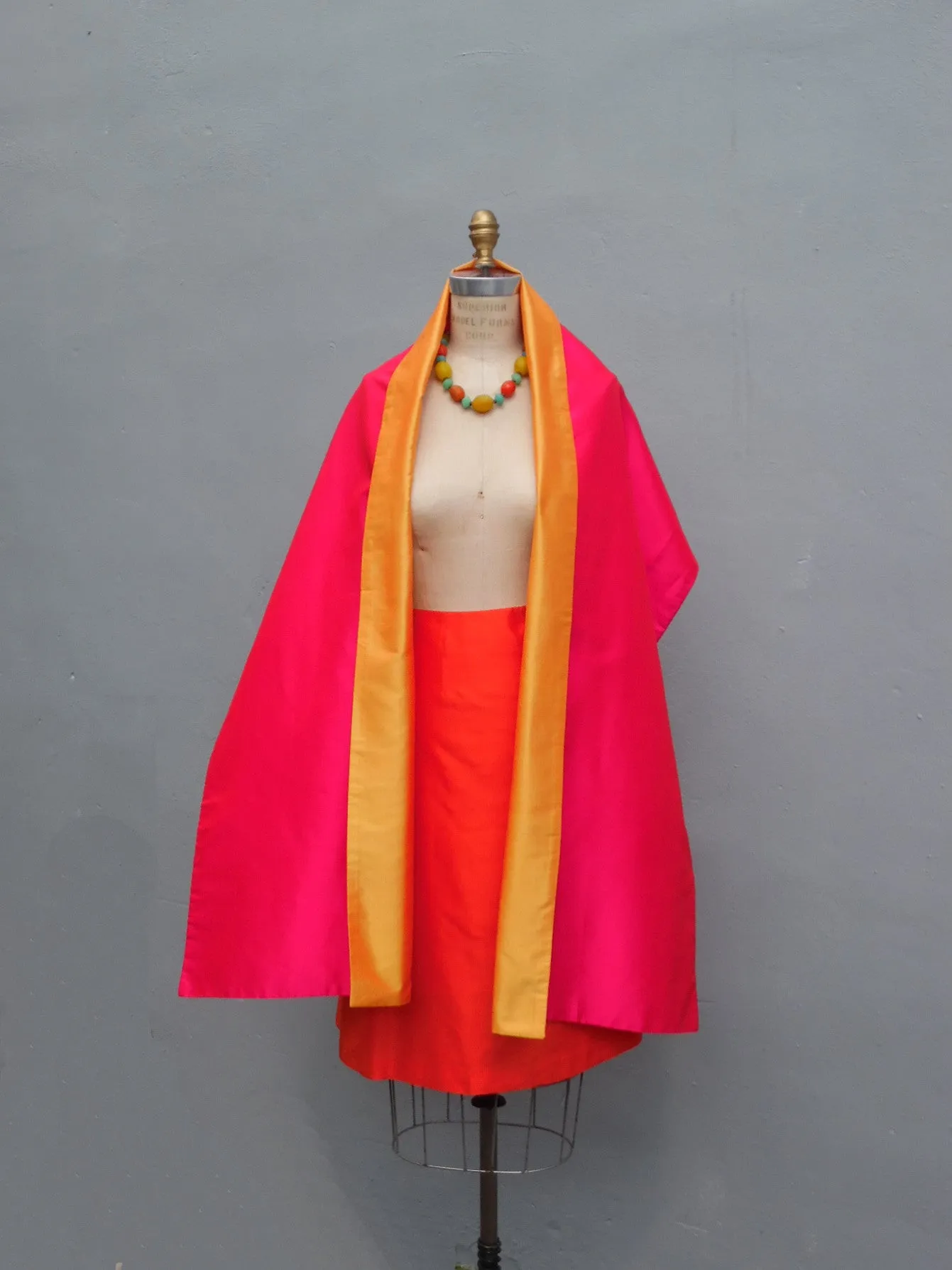 Double Sided Evening Shawl Fuchsia Tangerine