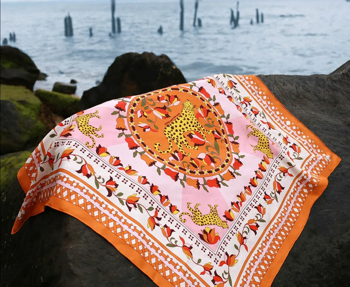 Double Sided Silk Scarf of Tropical Love