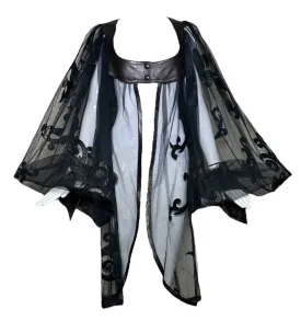 Dramatic Leather Filigree and Tulle Balloon Sleeve Jacket