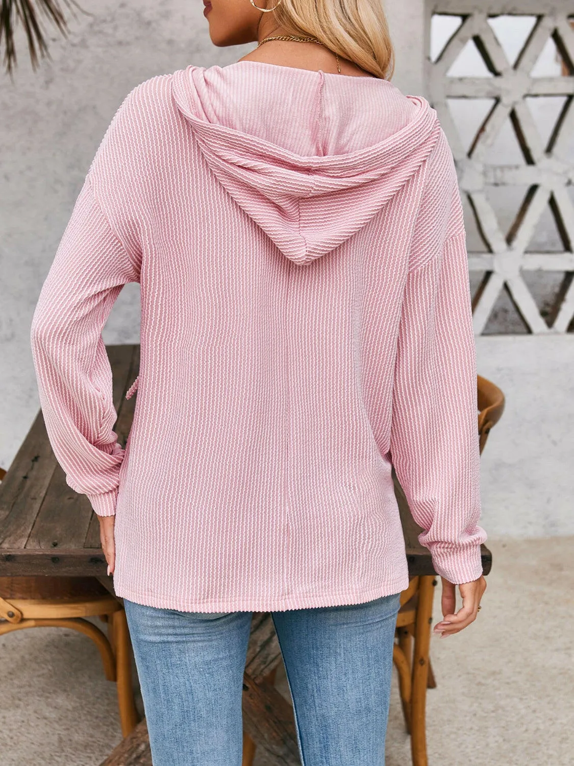 Drawstring Dropped Shoulder Long Sleeve Hoodie